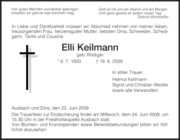 Traueranzeige von Elli Keilmann von HERSFELDER ZEITUNG