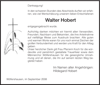 Traueranzeige von Walter Hobert von HERSFELDER ZEITUNG