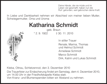 Traueranzeige von Katharina Schmidt von HERSFELDER ZEITUNG