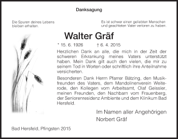 Traueranzeige von Walter Gräf von Hersfeld