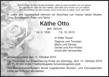 Traueranzeige von Käthe Otto von HERSFELDER ZEITUNG