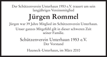 Traueranzeige von Jürgen Rommel von HERSFELDER ZEITUNG
