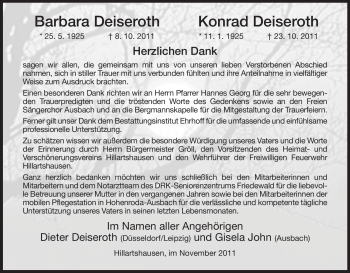 Traueranzeige von Barbara Deiseroth von HERSFELDER ZEITUNG