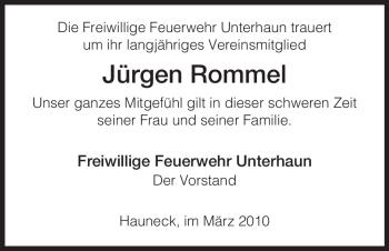 Traueranzeige von Jürgen Rommel von HERSFELDER ZEITUNG