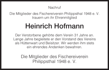 Traueranzeige von Heinrich Hofmann von HERSFELDER ZEITUNG