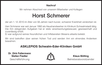 Traueranzeige von Horst Schmerer von HERSFELDER ZEITUNG