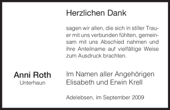 Traueranzeige von Anni Roth von HERSFELDER ZEITUNG