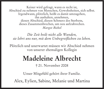 Traueranzeige von Madeleine Albrecht von HERSFELDER ZEITUNG