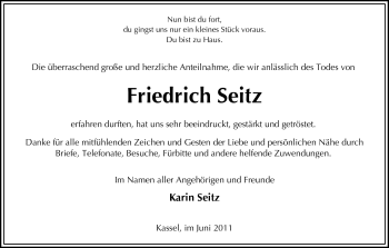 Traueranzeige von Friedrich Seitz von HERSFELDER ZEITUNG