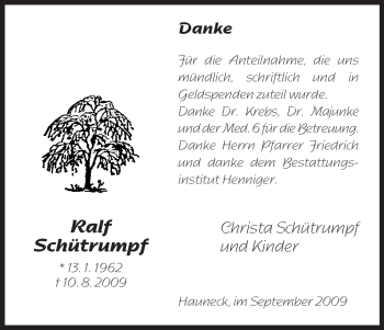 Traueranzeige von Ralf Schütrumpf von HERSFELDER ZEITUNG