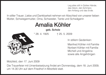 Traueranzeige von Amalia Koehler von HERSFELDER ZEITUNG