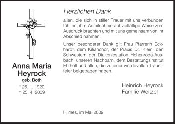 Traueranzeige von Anna Maria Heyrock von HERSFELDER ZEITUNG