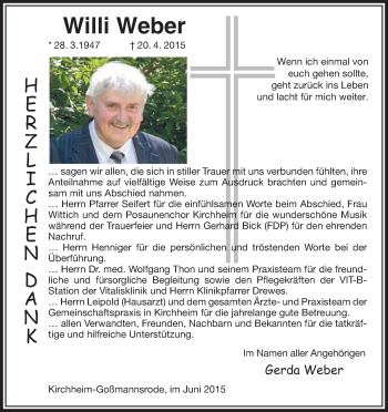 Traueranzeige von Willi Weber von Hersfeld