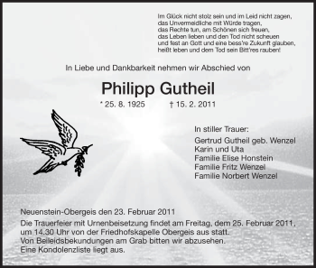 Traueranzeige von Philipp Gutheil von HERSFELDER ZEITUNG