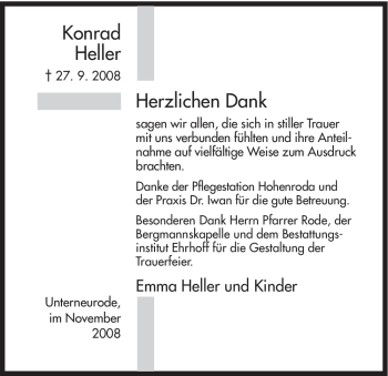 Traueranzeige von Konrad Heller von HERSFELDER ZEITUNG