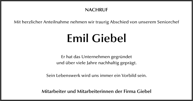  Traueranzeige für Emil Giebel vom 02.07.2015 aus Hersfeld