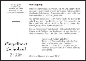 Traueranzeige von Engelbert Schölzel von HERSFELDER ZEITUNG