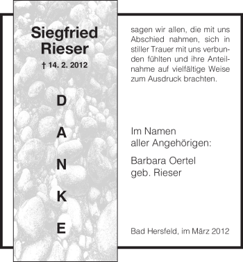 Traueranzeige von Siegfried Rieser von HERSFELDER ZEITUNG