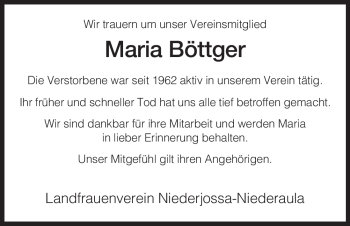 Traueranzeige von Maria Böttger von HERSFELDER ZEITUNG