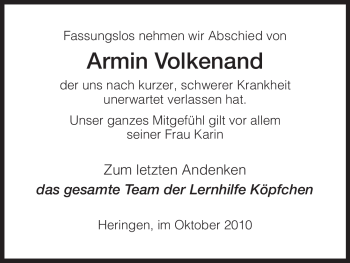 Traueranzeige von Armin Volkenand von HERSFELDER ZEITUNG