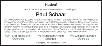 Traueranzeige von Paul Schaar von HERSFELDER ZEITUNG