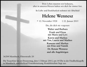 Traueranzeige von Helene Wennesz von Hersfeld
