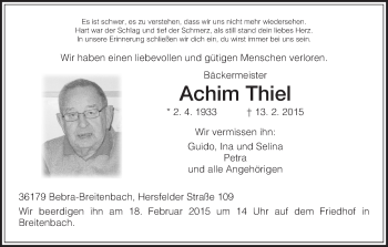 Traueranzeige von Achim Thiel von Hersfeld