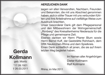 Traueranzeige von Gerda Kollmann von HERSFELDER ZEITUNG