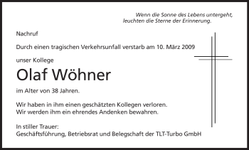 Traueranzeige von Olaf Wöhner von HERSFELDER ZEITUNG