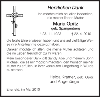 Traueranzeige von Maria Opitz von HERSFELDER ZEITUNG