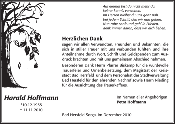 Traueranzeige von Harald Hoffmann von HERSFELDER ZEITUNG