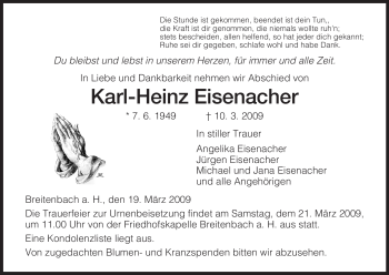 Traueranzeige von Karl-Heinz Eisenacher von HERSFELDER ZEITUNG