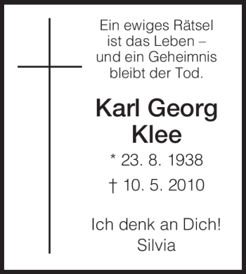 Traueranzeige von Karl Georg Klee von HERSFELDER ZEITUNG