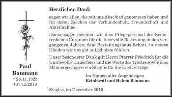 Traueranzeige von Paul Baumann von HERSFELDER ZEITUNG