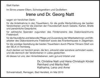 Traueranzeige von Georg Natt Unbekannt von HERSFELDER ZEITUNG