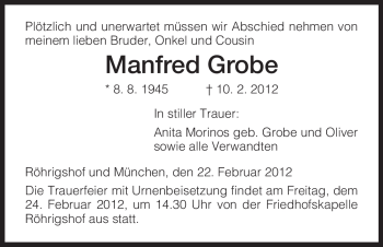 Traueranzeige von Manfred Grobe von HERSFELDER ZEITUNG