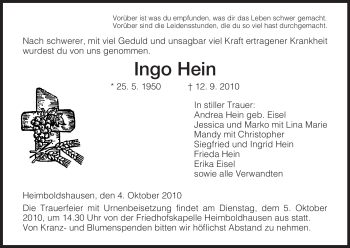 Traueranzeige von Ingo Hein von HERSFELDER ZEITUNG