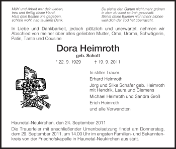 Traueranzeige von Dora Heimroth von HERSFELDER ZEITUNG