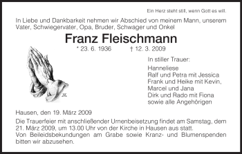 Traueranzeige von Franz Fleischmann von HERSFELDER ZEITUNG