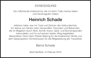 Traueranzeige von Heinrich Schade von Hersfeld