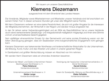 Traueranzeige von Klemens Diezemann von HERSFELDER ZEITUNG