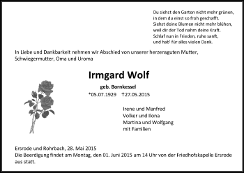 Traueranzeige von Irmgard Wolf von Hersfeld