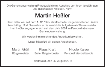 Traueranzeige von Martin Heßler von HERSFELDER ZEITUNG