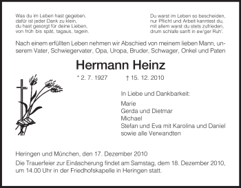 Traueranzeige von Hermann Heinz von HERSFELDER ZEITUNG