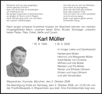 Traueranzeige von Karl Müller von HERSFELDER ZEITUNG