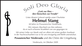 Traueranzeige von Helmut Stang von HERSFELDER ZEITUNG