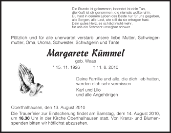 Traueranzeige von Margarete Kümmel von HERSFELDER ZEITUNG