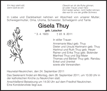 Traueranzeige von Gisela Thuy von HERSFELDER ZEITUNG