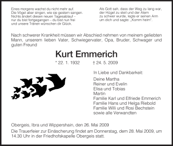 Traueranzeige von Kurt Emmerich von HERSFELDER ZEITUNG