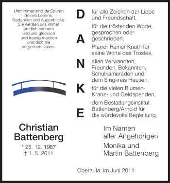 Traueranzeige von Christian Battenberg von HERSFELDER ZEITUNG